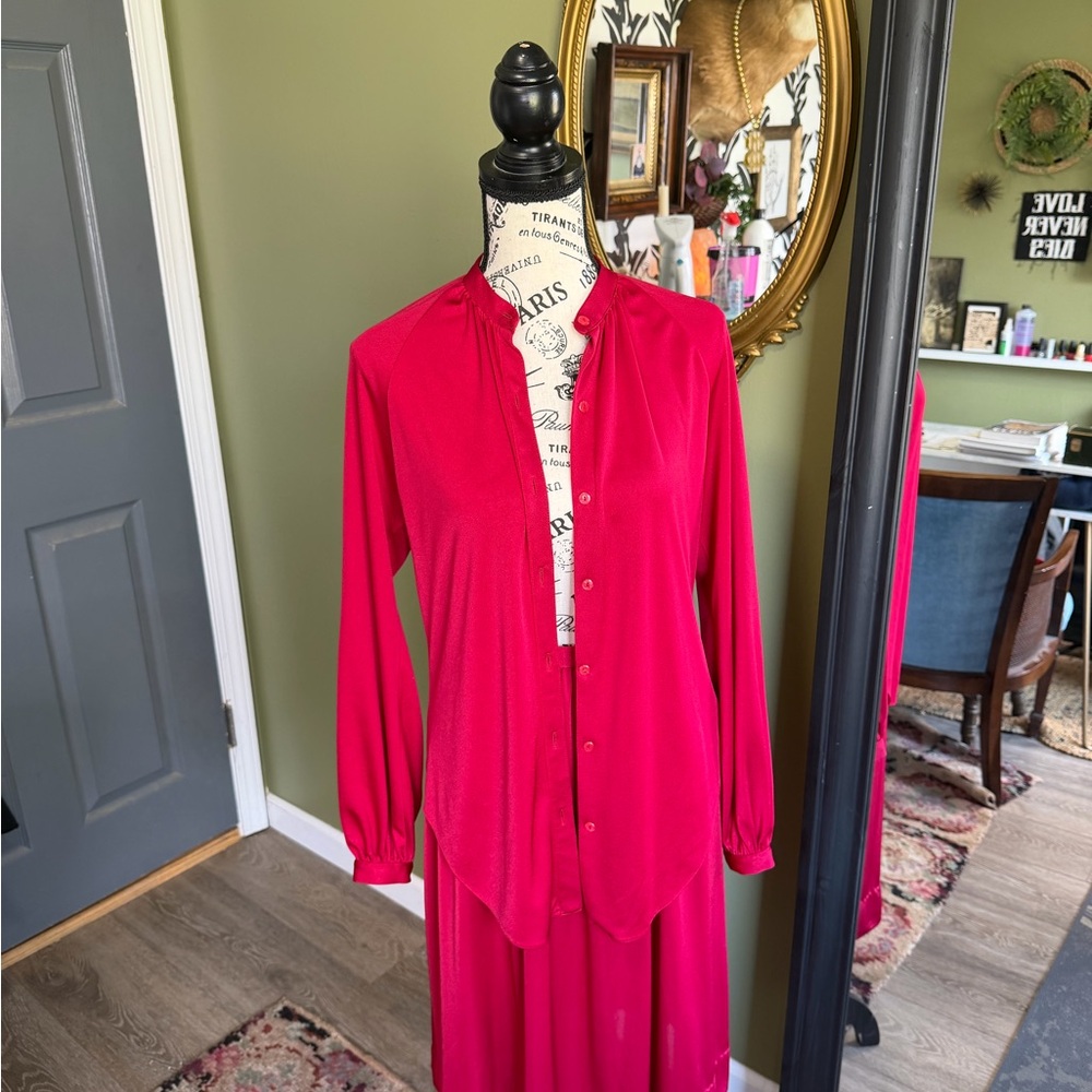 Vintage Halston Heritage Bold Fuchsia Long Sleeve Dress 2piece - Picture 2 of 11